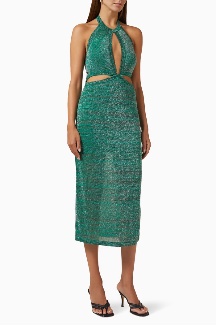 

Aylish Halter Dress in Lurex Knit, Green