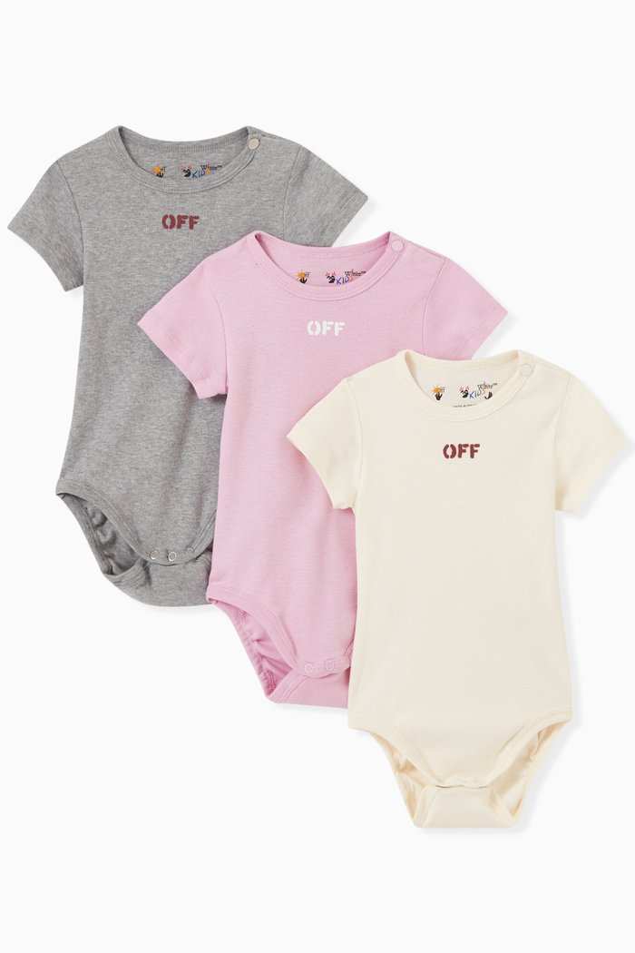 

Logo Bodysuit in Cotton, Set of 3, Pink