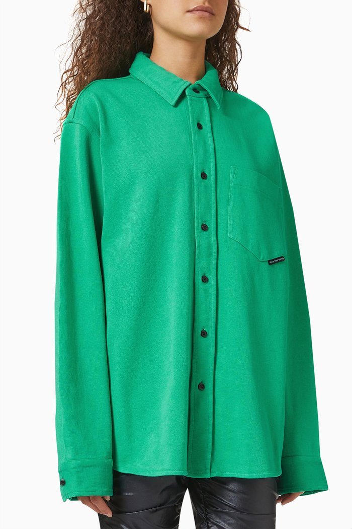 

Oversized Logo Flag Tag Shirt in Cotton, Green