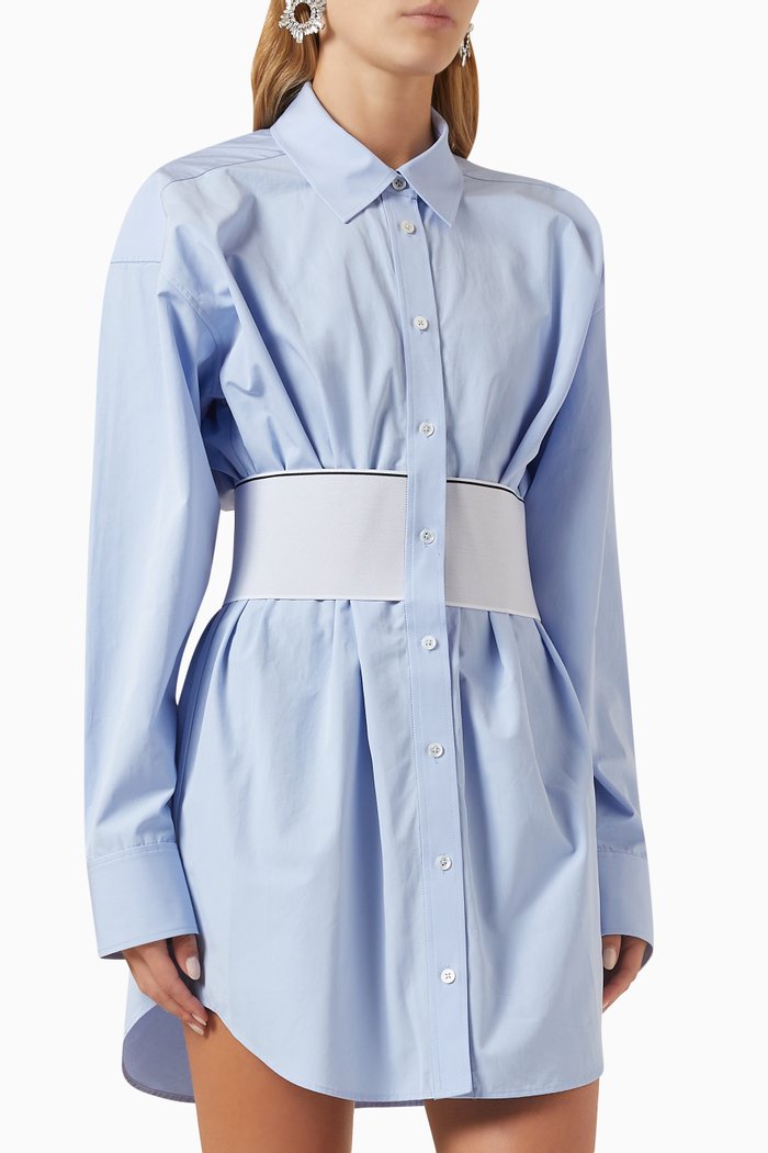 

Elasticated Shirt Dress in Cotton, Blue