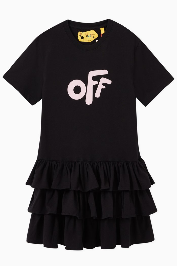

Ruffled T-Shirt Dress in Jersey, Black