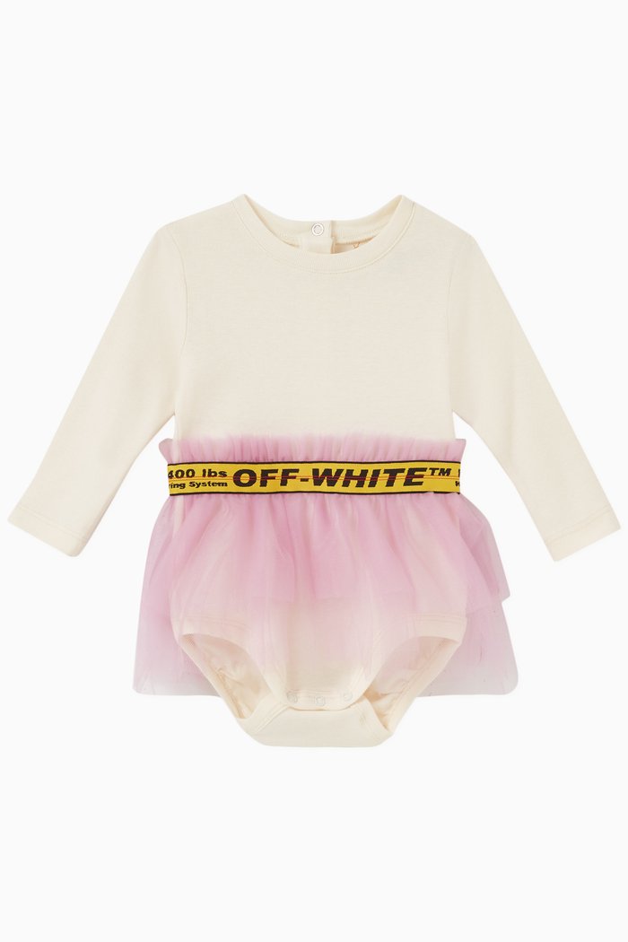

Logo Tulle Bodysuit Dress in Cotton, White