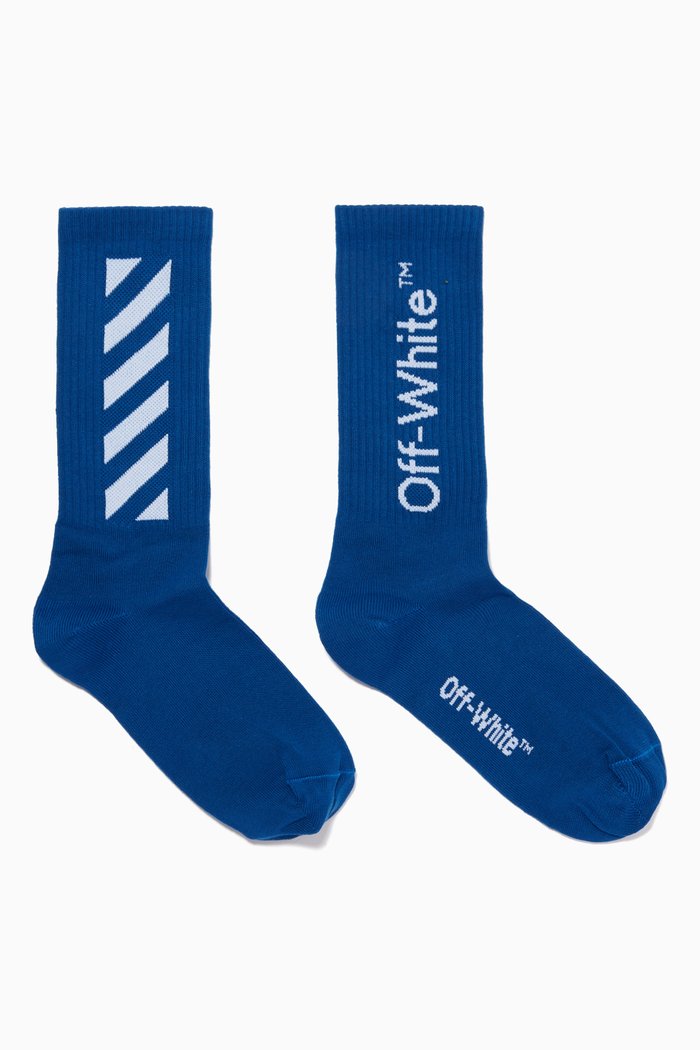 

Diagonal Stripes Mid Length Socks in Cotton, Blue