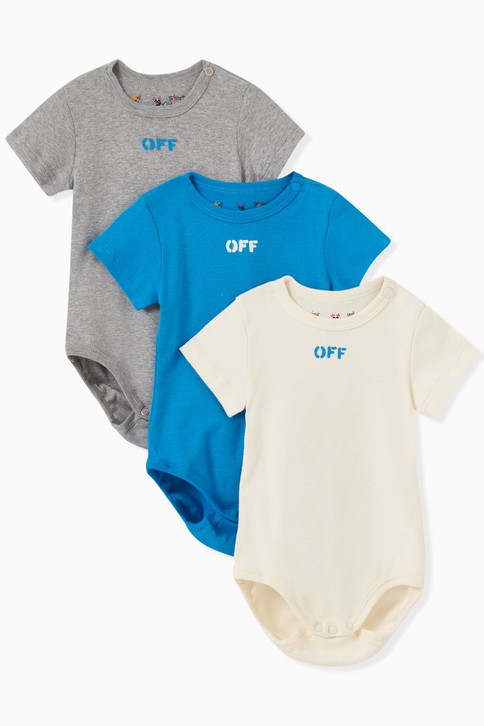 

Logo Stamp Bodysuit Set in Cotton, Set of Three, Blue