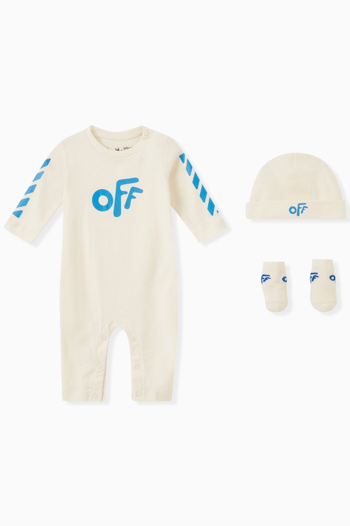 

Logo Pyjama Set of Romper, Hat & Socks in Cotton, White