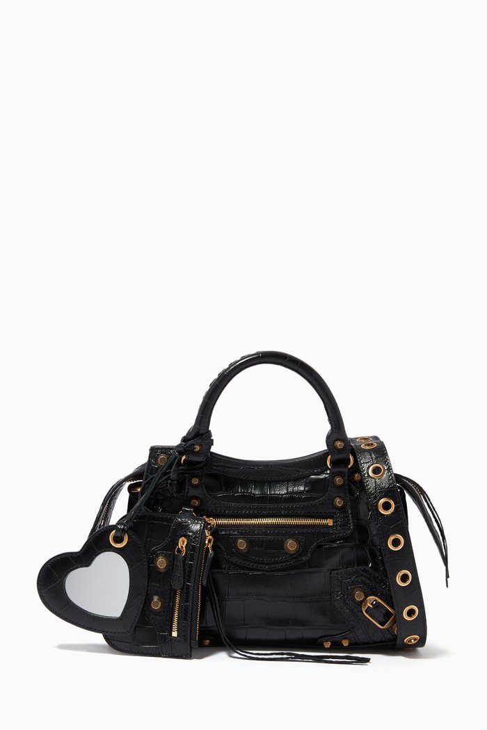 

Neo Cagole XS Handbag in Crocodile-embossed Calfskin, Black