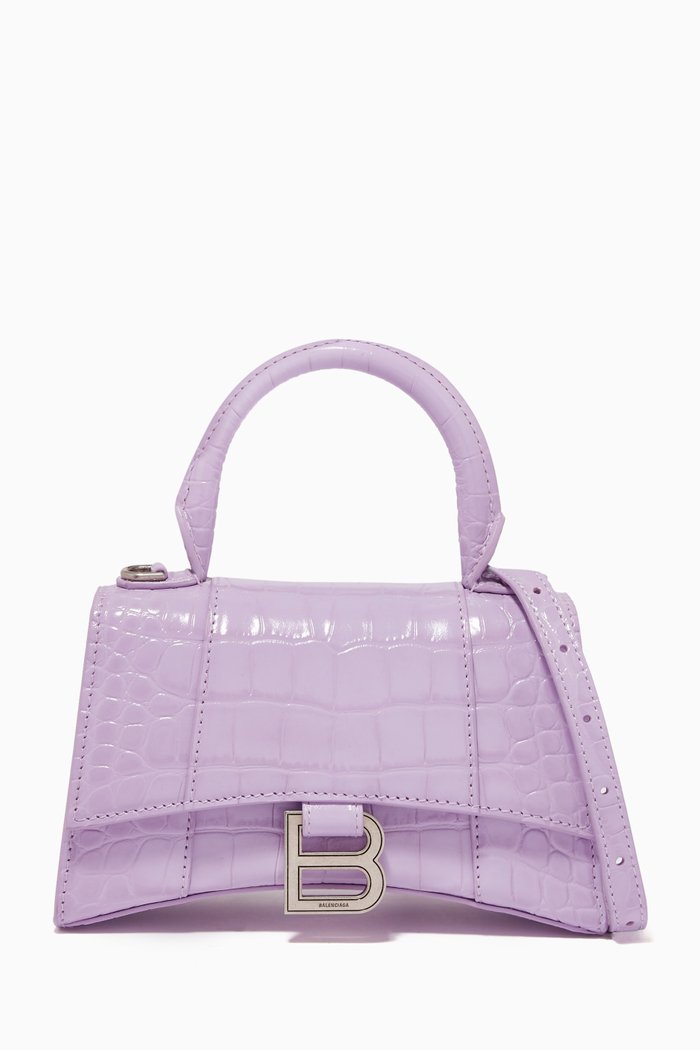 

Hourglass XS Top Handle Bag in Crocodile Embossed Calfskin, Purple
