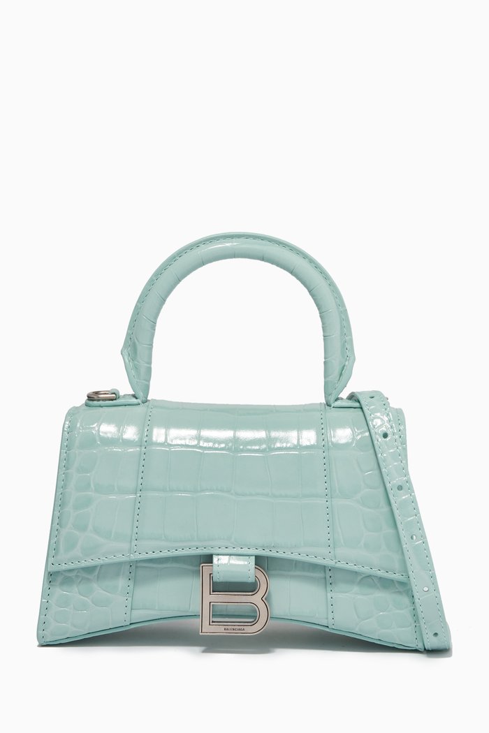 

Hourglass XS Top Handle Bag in Shiny Crocodile Embossed Calfskin, Green