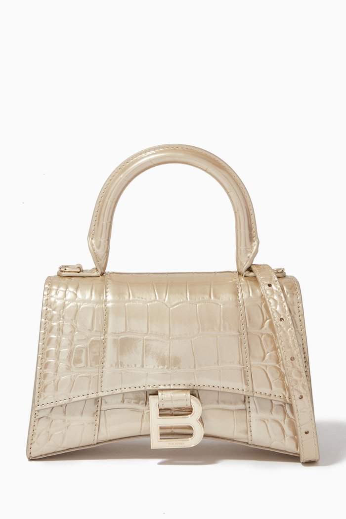 

Hourglass XS Top Handle Bag in Crocodile Embossed Calfskin, Gold