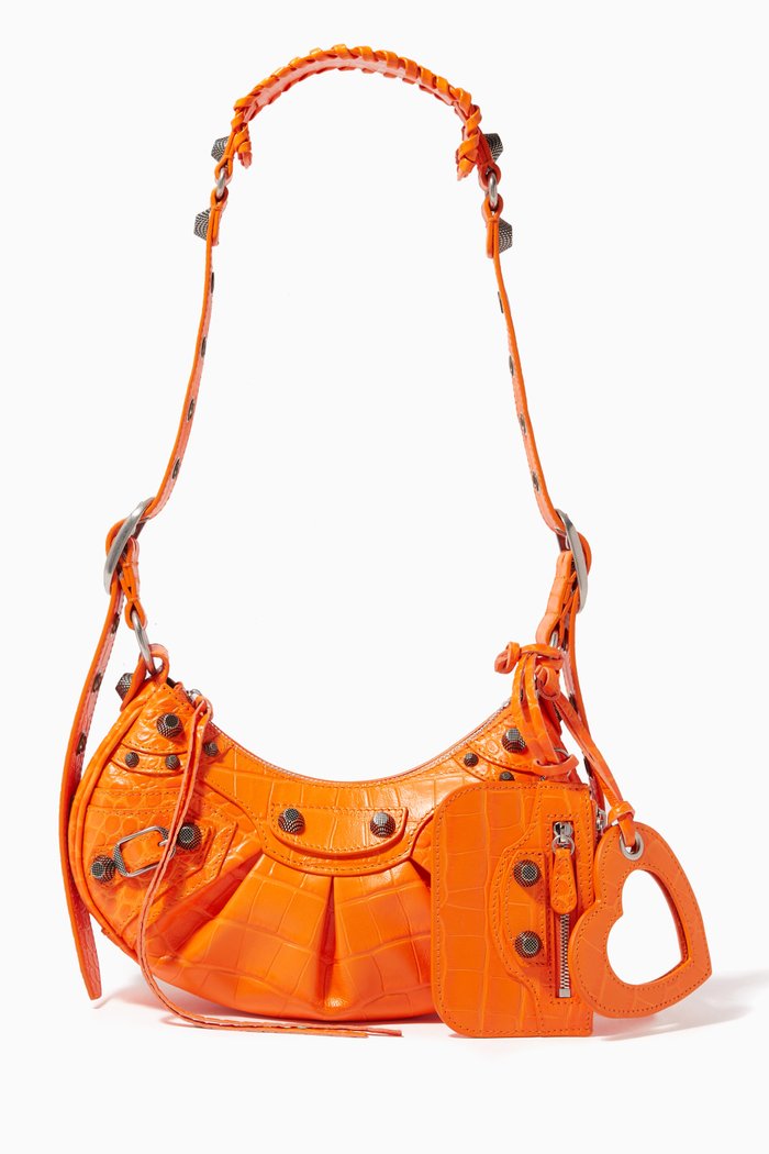 

Le Cagole XS Shoulder Bag inCrocodile-embossed Calfskin, Orange