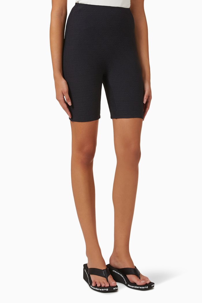 Bike Shorts in Textured Logo Jersey, Black