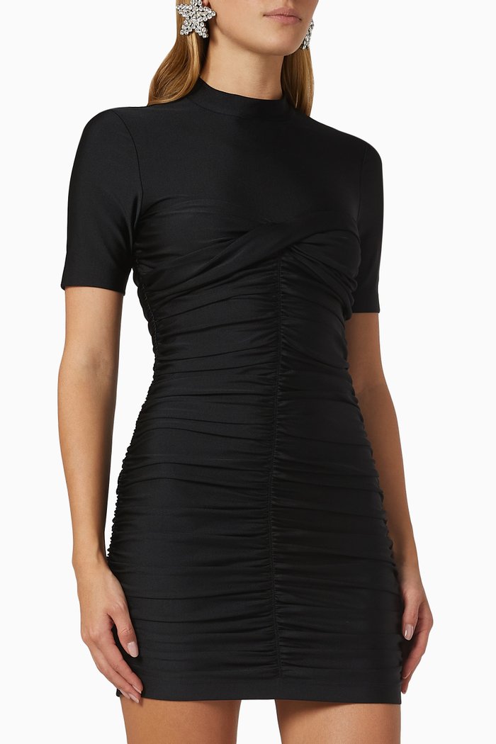 Ruched Bodycon Dress in Jersey, Black