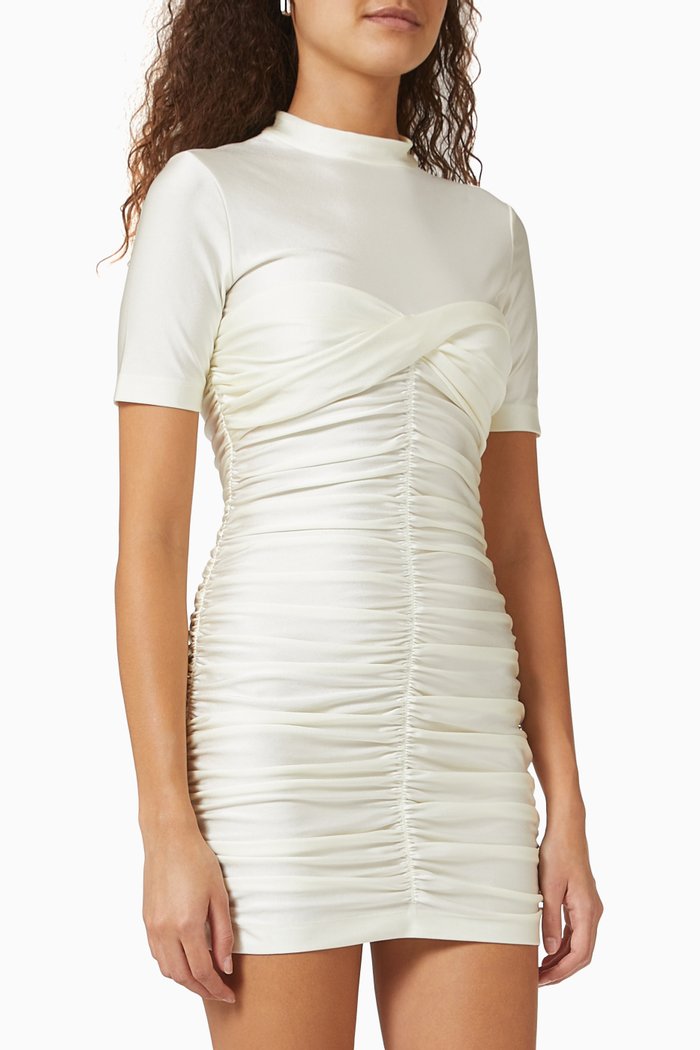 

Ruched Mock Neck Mini Dress in Stretch Jersey, White