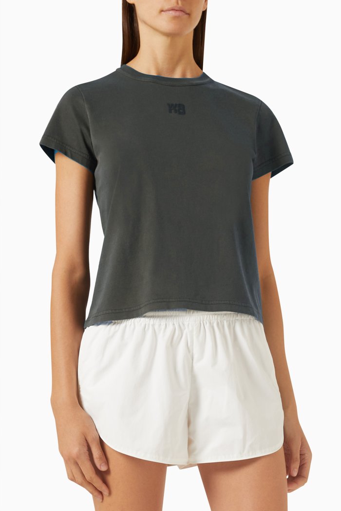 

Puff Logo Crop T-shirt in Cotton Jersey, Black