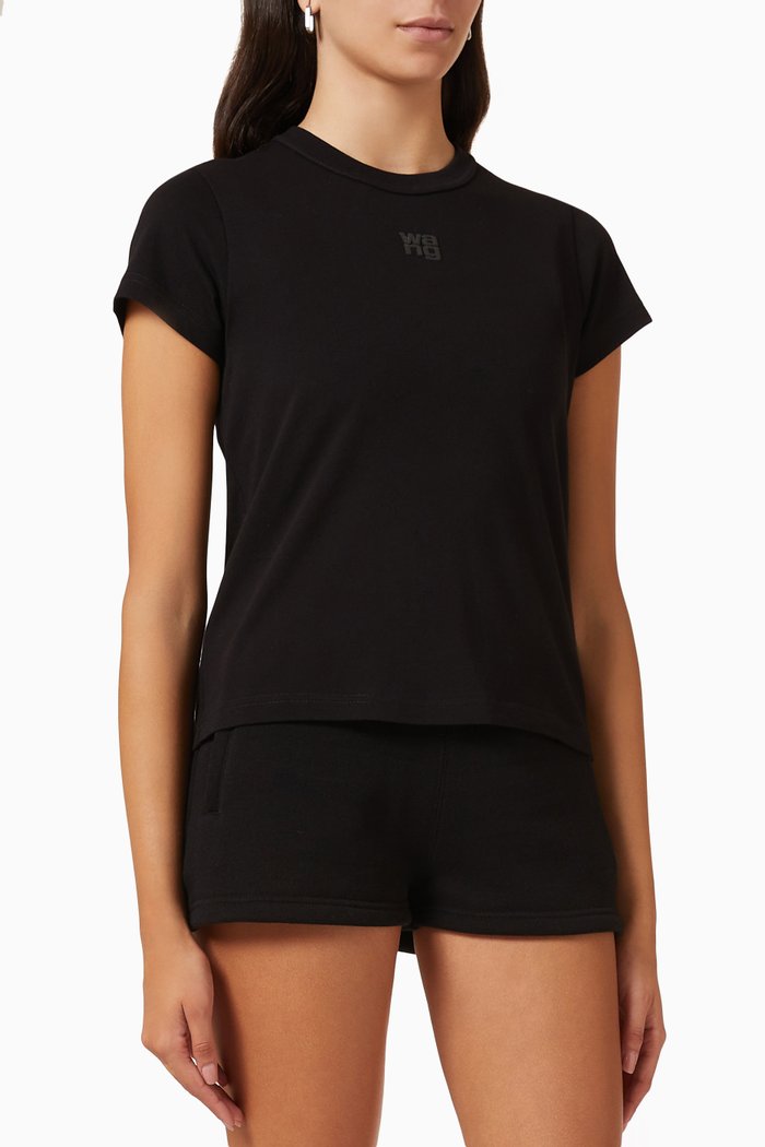 Puff Logo Crop T-shirt in Cotton Jersey, Black