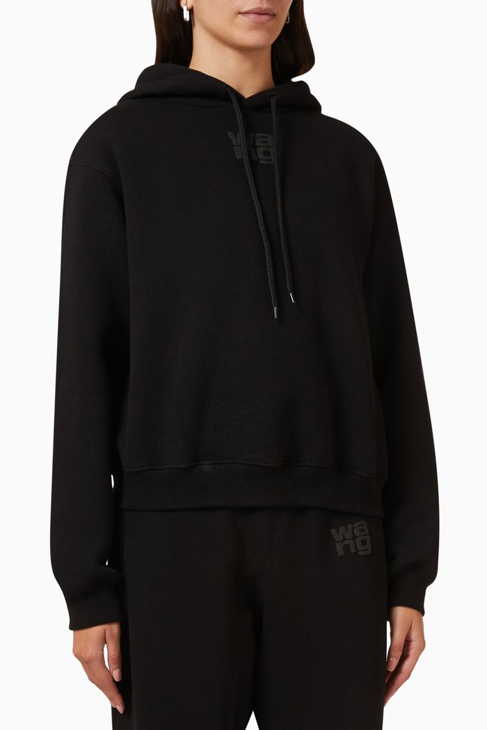 Puff Logo Hoodie in Cotton Terry, Black