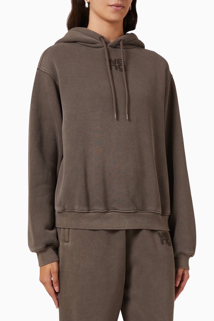

Puff Logo Hoodie in Cotton Terry, Brown