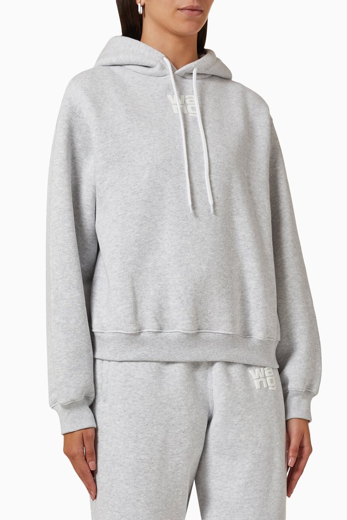 Puff Logo Hoodie in Cotton Terry, Grey