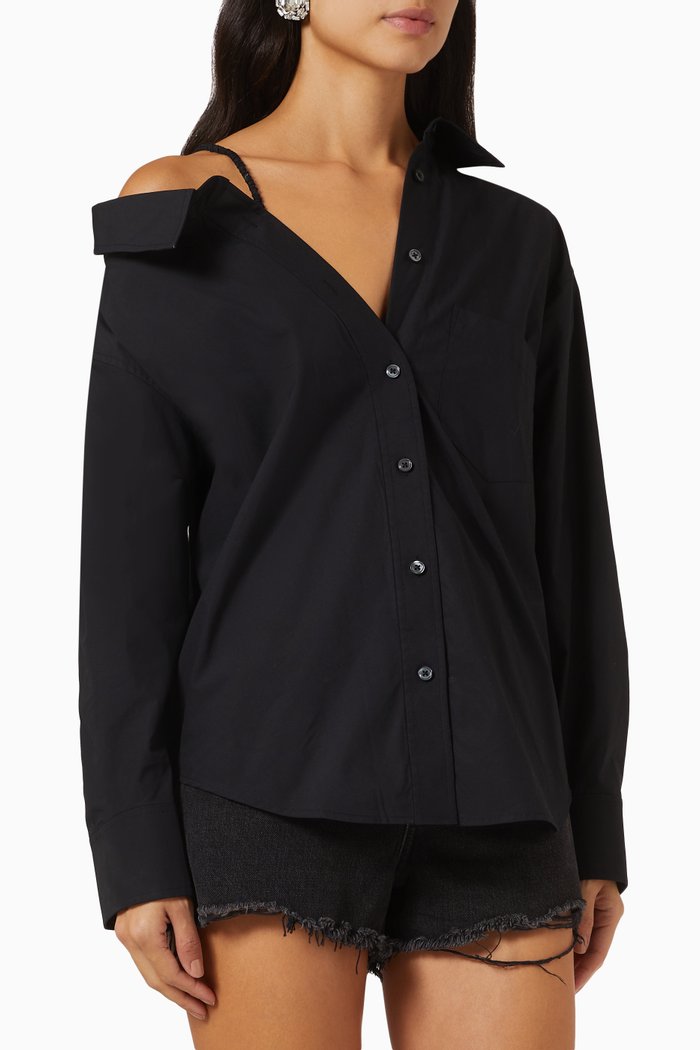 

Off-the-Shoulder Shirt in Compact Cotton, Black