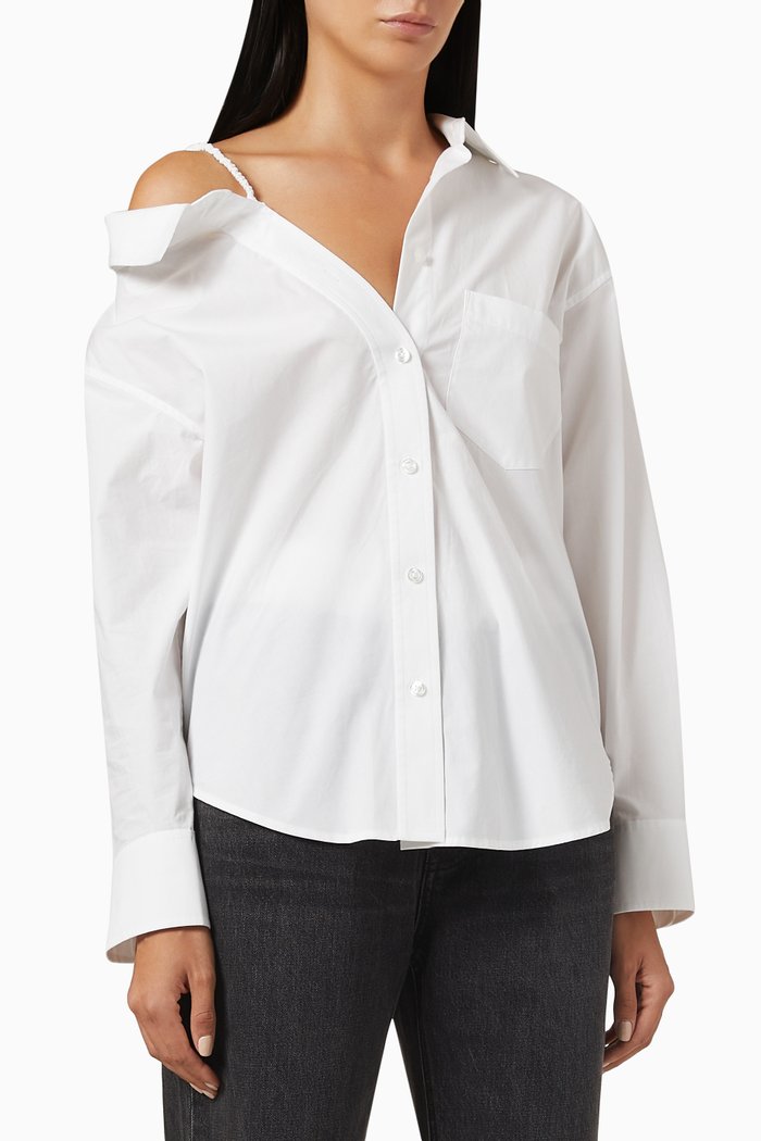 Off-the-shoulder Shirt in Compact Cotton, White