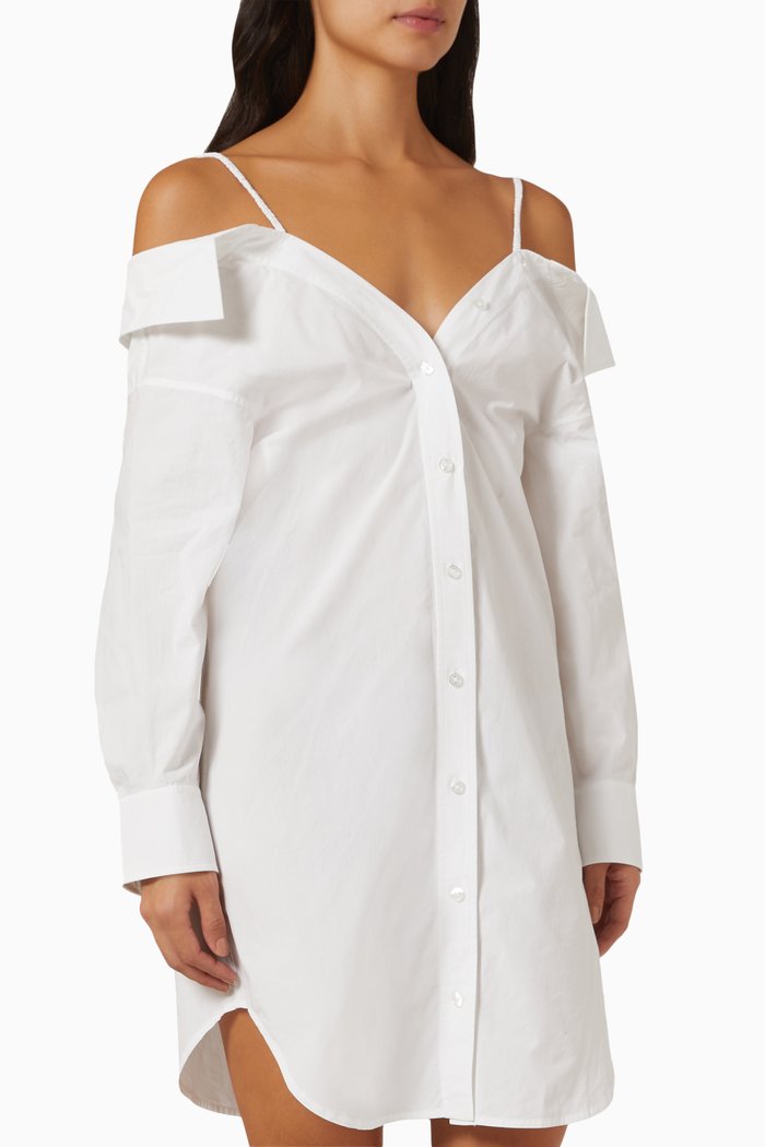 

Off-the-Shoulder Dress in Compact Cotton, White