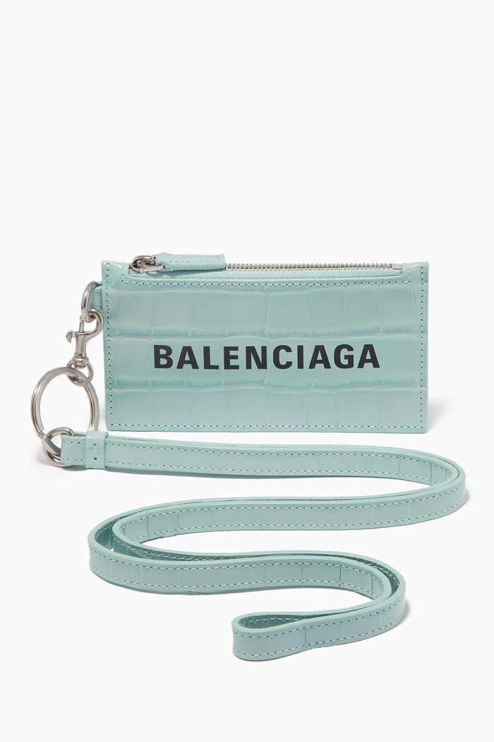 

Cash Card Case Keyring in Croc-embossed Leather, Green