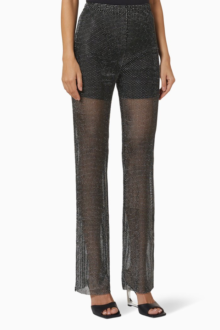 

Sparkling Pants in Rhinestone Mesh, Black