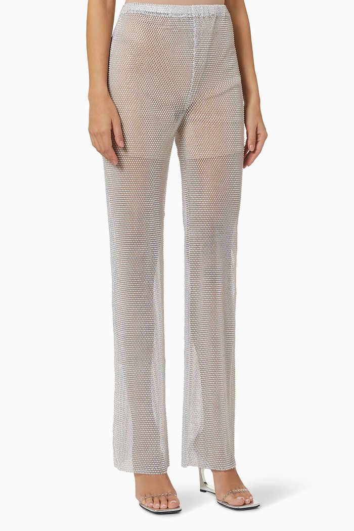 

Sparkling Pants in Rhinestone Mesh, White