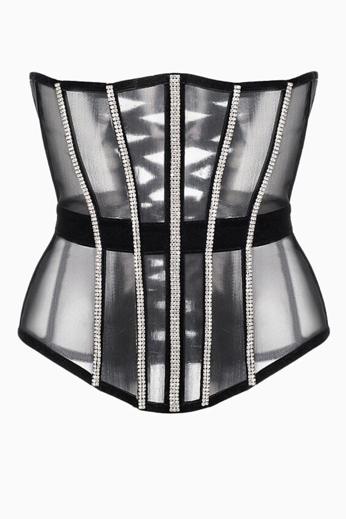 

Crystal Corsage in Sheer Mesh, Black