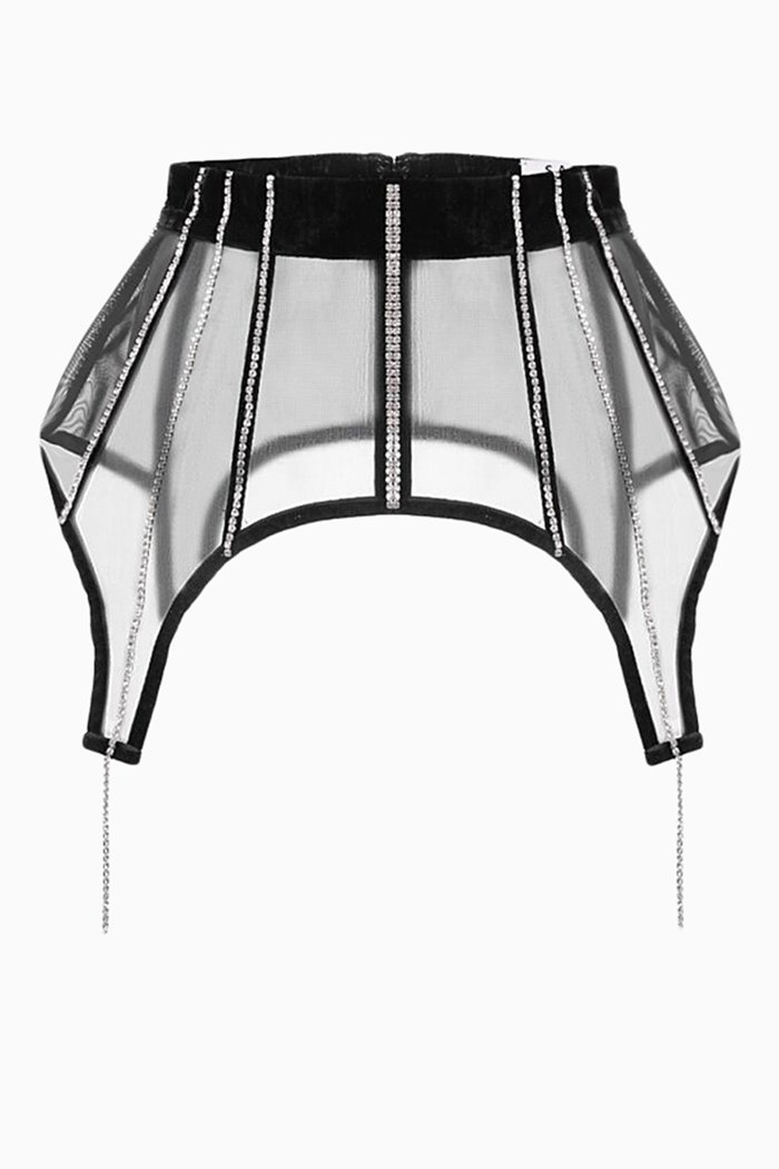 

Crystal Panelled Basque in Sheer Mesh, Black