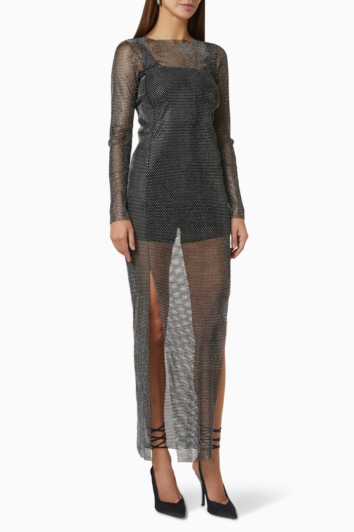 

Diamonds Maxi Dress in Sheer Mesh, Black