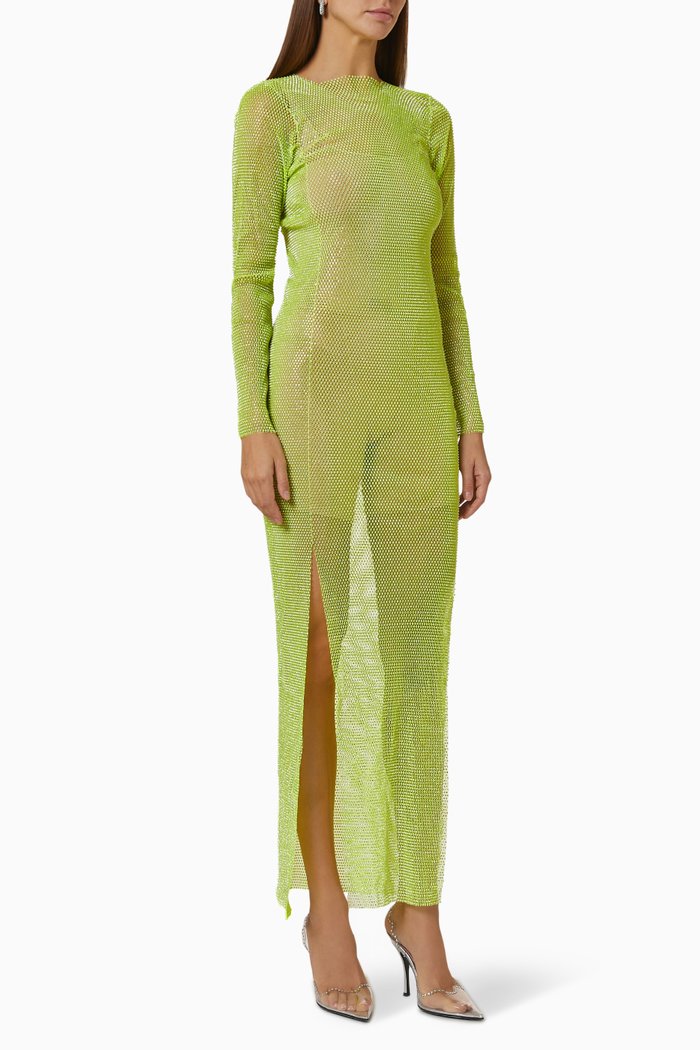 

Diamonds Maxi Dress in Sheer Mesh, Green