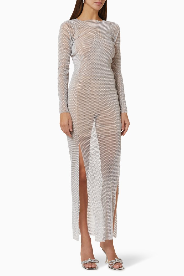 

Diamonds Maxi Dress in Sheer Mesh, White