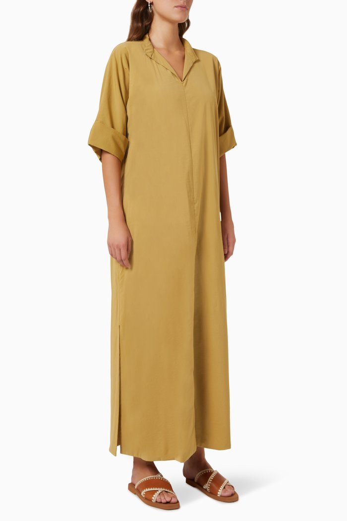 

Collared Maxi Dress in Crush Cotton, Neutral