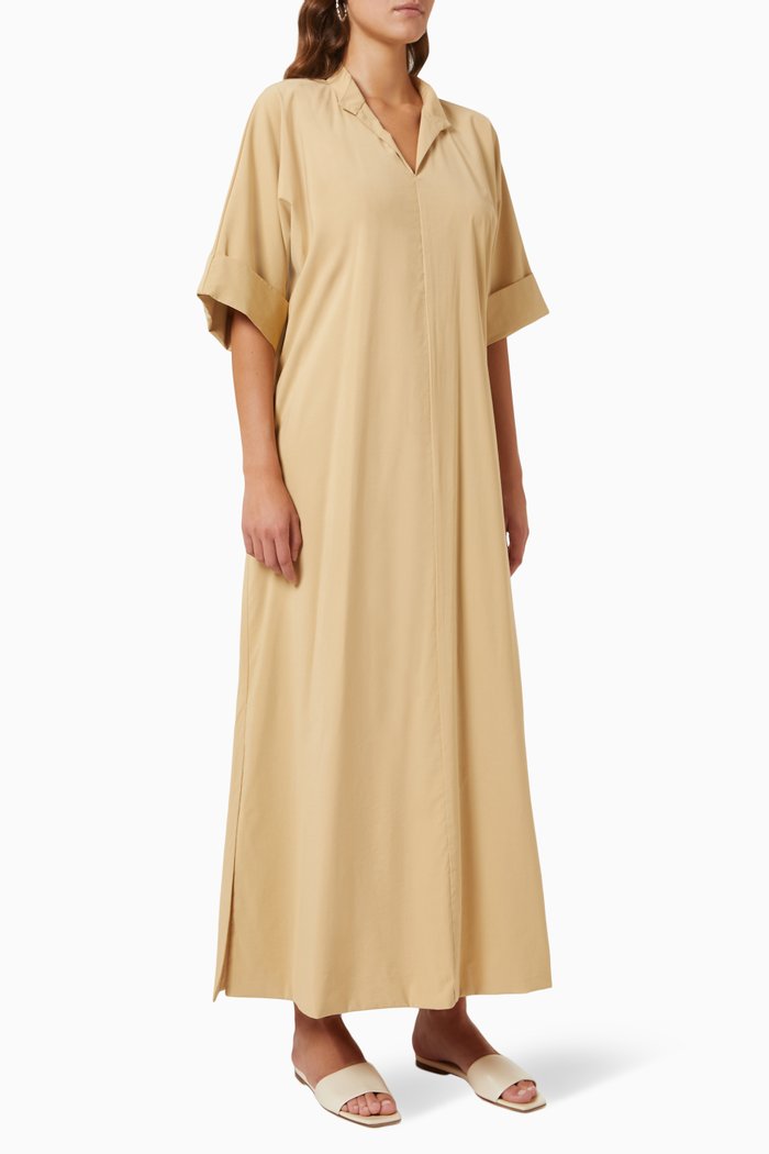 

Collared Maxi Dress in Crush Cotton, Neutral