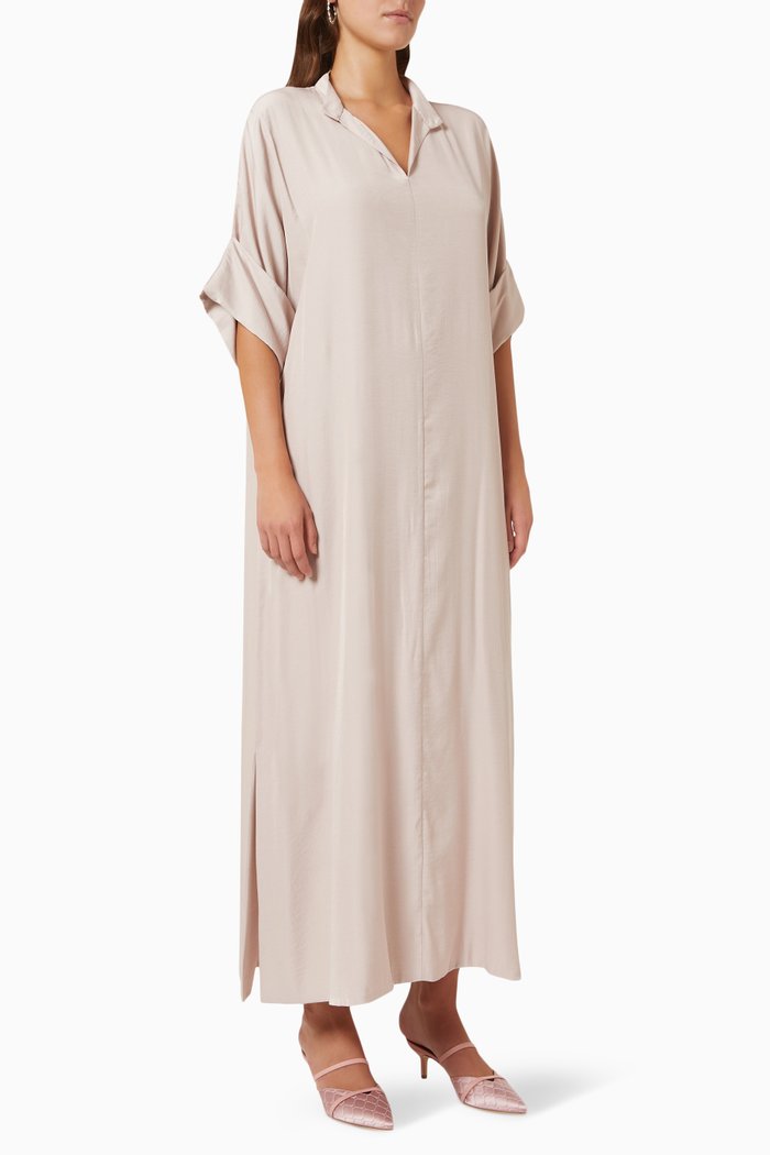 

Collared Maxi Dress in Cotton, Pink