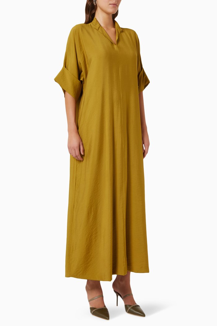 

Collared Maxi Dress in Cotton, Green