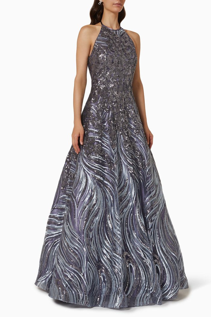 

Halterneck Gown in Sequin, Silver