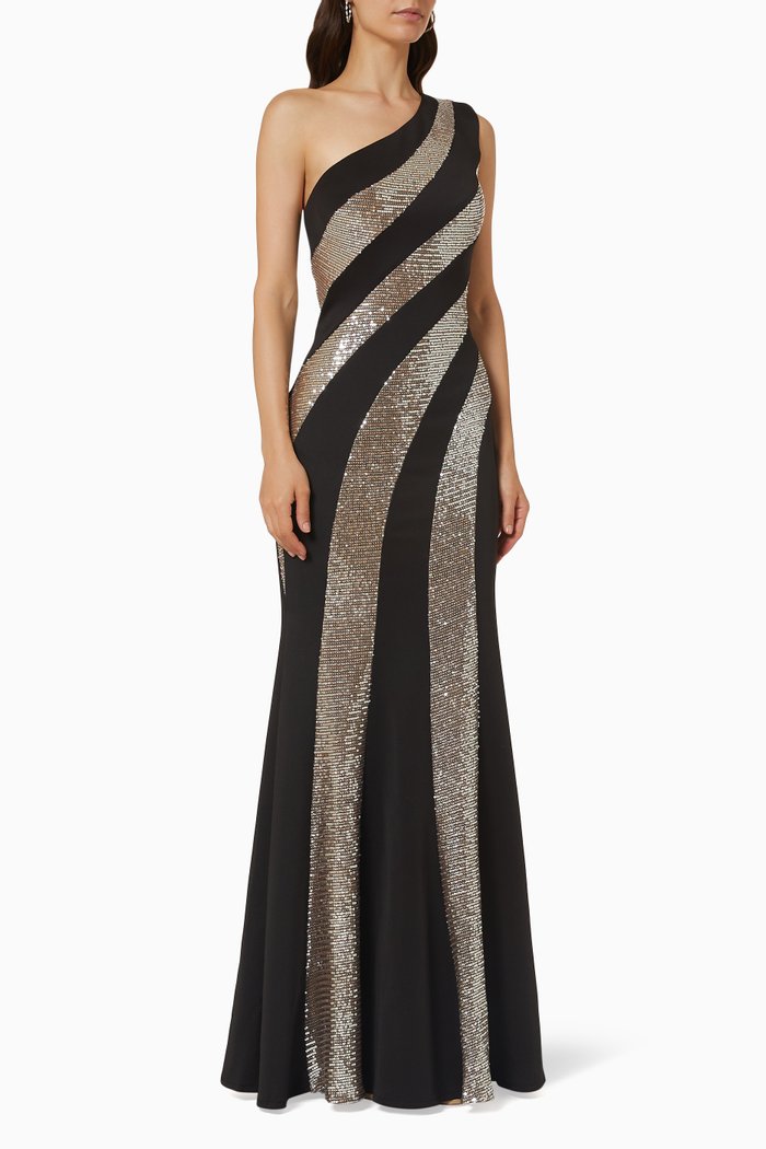 

One-shoulder Dress in Sequin, Black
