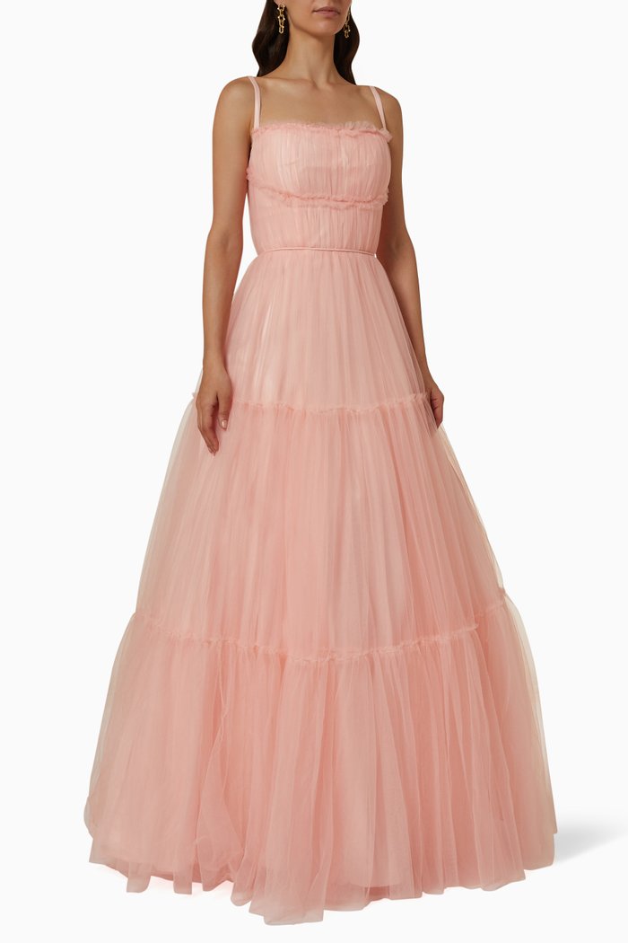 

Tiered Dress in Tulle, Pink