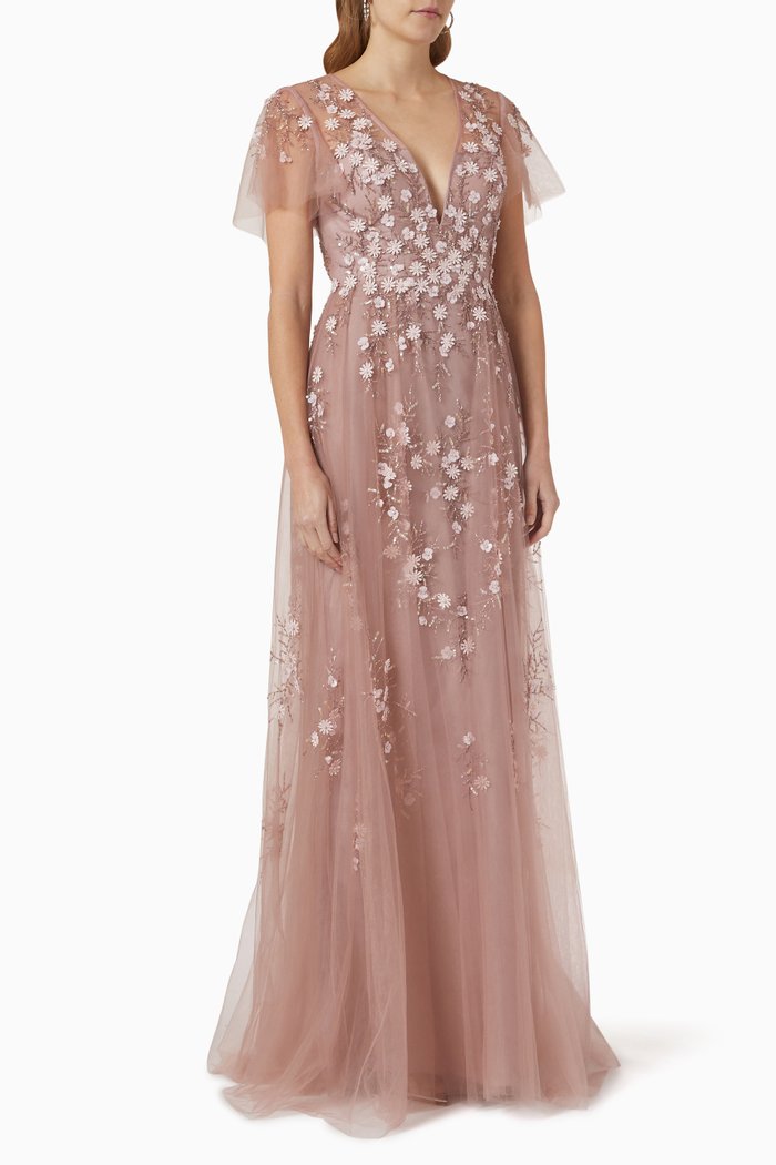 

Floral Maxi Gown in Tulle, Pink