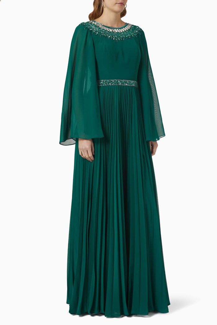 

Pleated Maxi Dress in Crêpe, Green