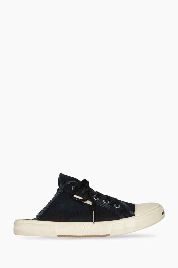 

Paris Mule Sneakers in Destroyed Cotton & Rubber, Black