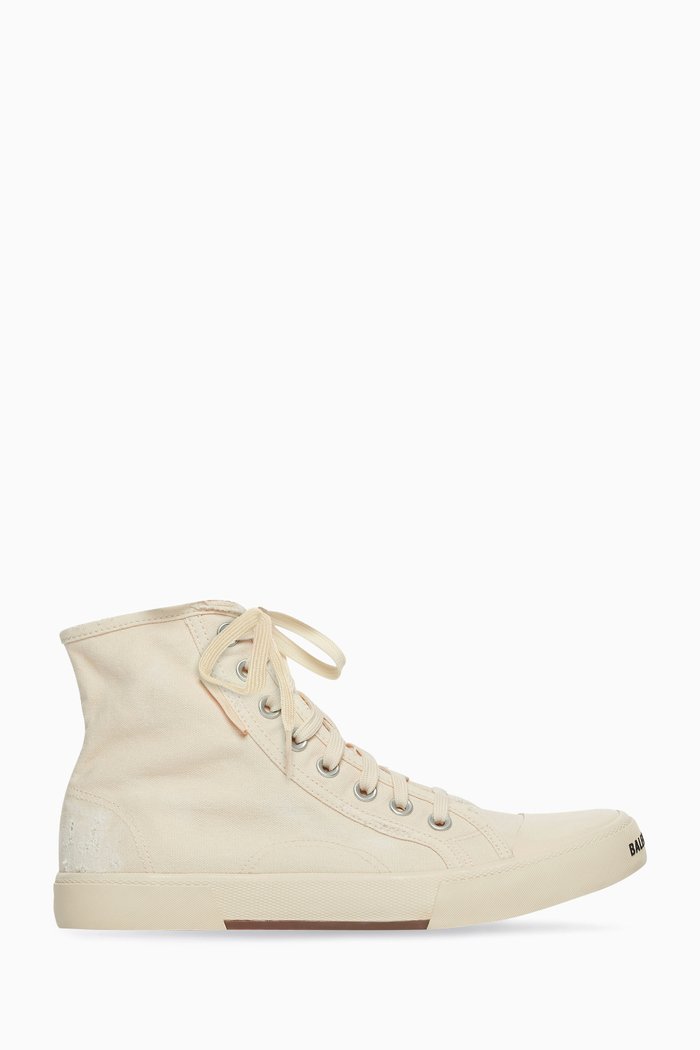 Paris High Top Sneakers in Destroyed Cotton & Rubber, White