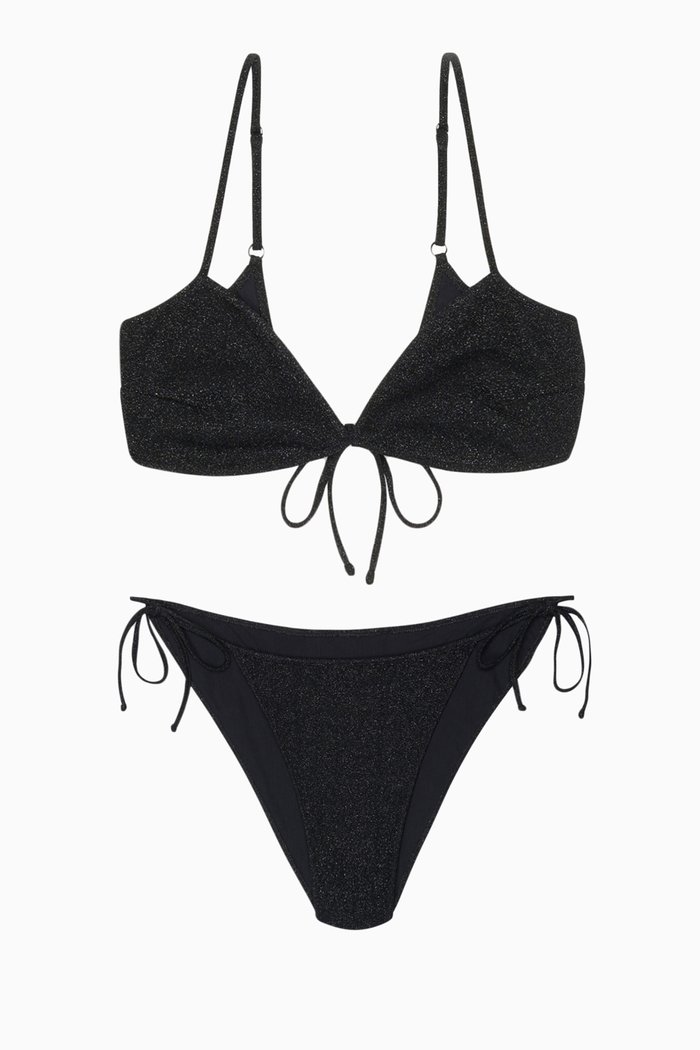 

Minimal String Tie Bikini Set in Lurex Jersey, Black
