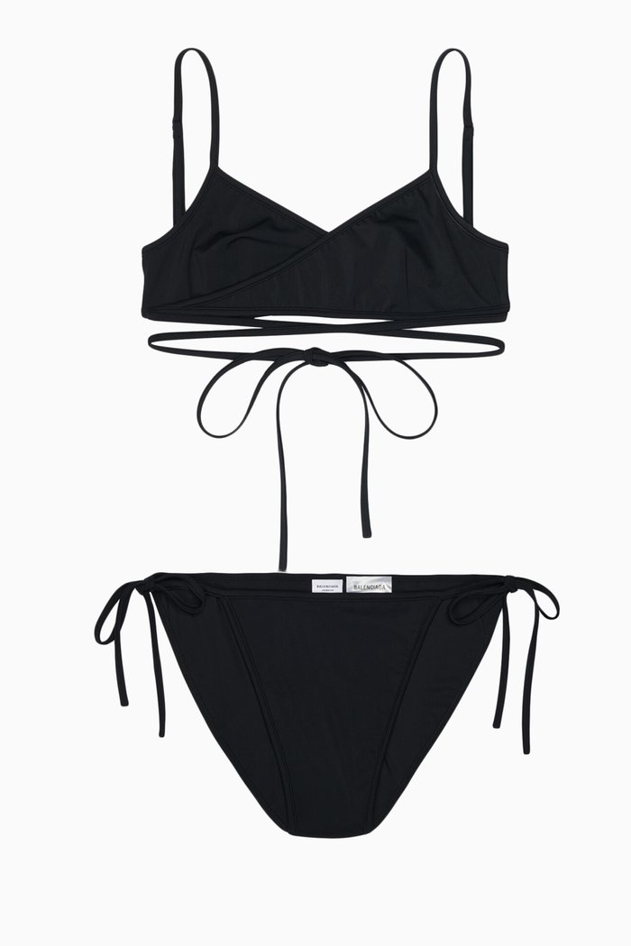 

Wrap Tie Bikini Set in Matte Spandex, Black