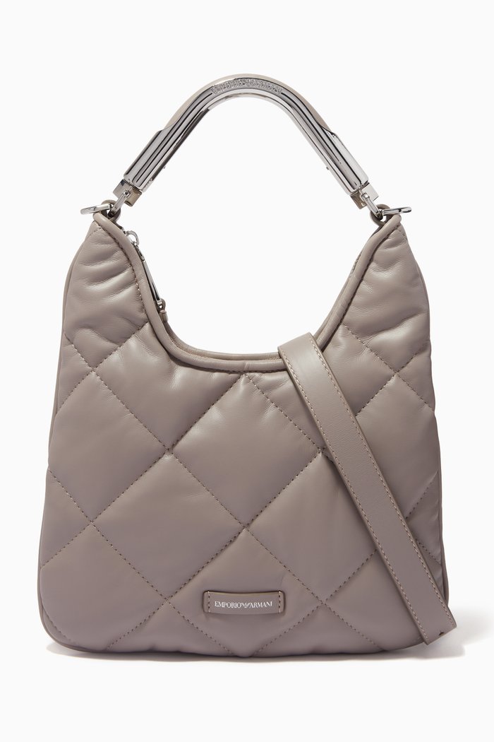 

Habby Medium Top Handle Bag in Quilted Faux-leather, Neutral