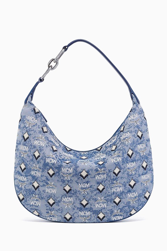

Large Aren Crescent Hobo Bag in Vintage Monogram Jacquard, Blue