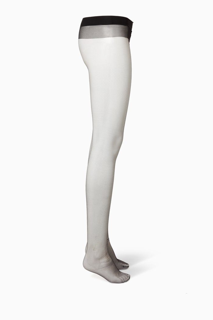 Embellished Logo Tights in Sheer Nylon, Black