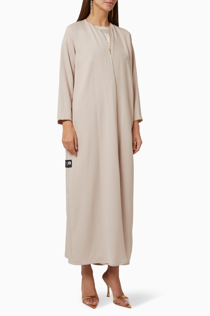 

Floral Sequin Embellished Abaya in Crepe, Neutral